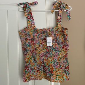 J. Crew NWT smocked adjustable tie strap tank top